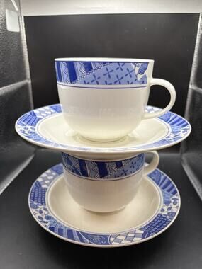 VTG 1994 Majesticware teacup/saucer set of 4 Patch of blue Sue Zipkin